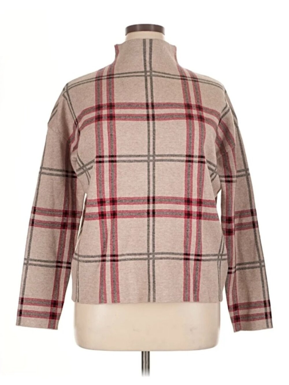 Nicole Miller New York Women's Tartan Plaid Mock Neck Sweater Pullower Size M